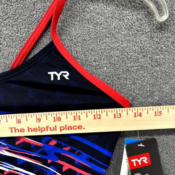 TYR Swimsuit Womens 30 Blue Red One Piece Cutout Fit Open Back - Picture 5 of 11